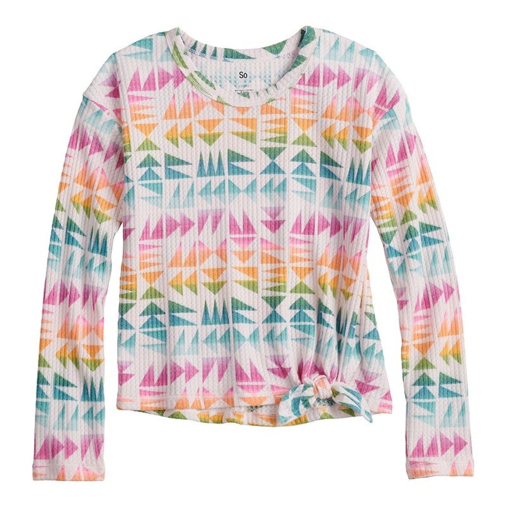 SO Cozy Brushed Fleece Waffle Knit Top Girls XL Long Sleeve Multi Color Lounge